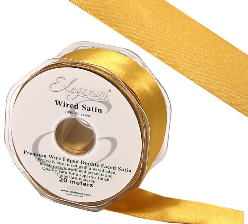 645523 Eleganza WiredEdge Premium DoubleFaced Satin 25mm x20m Gold No35