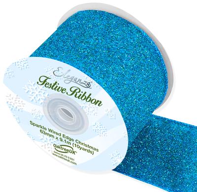 bg653344 Eleganza Sparkle WiredEdge Ribbon 63mm x 9m Aqua Blue No26