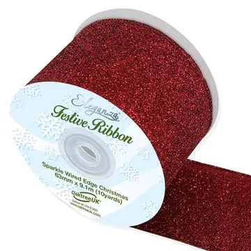 bg653405 Eleganza Sparkle WiredEdge Ribbon 63mm x 9m Burgundy No17