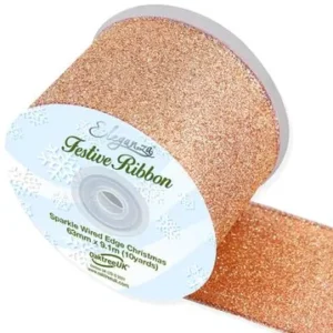 bg653412 Eleganza Sparkle WiredEdge Ribbon 63mm x 9m Rose Gold No87