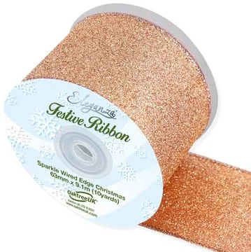 bg653412 Eleganza Sparkle WiredEdge Ribbon 63mm x 9m Rose Gold No87