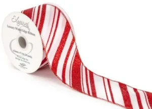 bg663336 Eleganza WiredEdge Glitter Candy Stripe No441 63mm Red White Ribbon